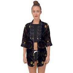 Floral Folk Damask Pattern Fantasy Flowers Floral Geometric Fantasy Open Front Chiffon Kimono by Eskimos