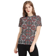 Floral Folk Damask Pattern Fantasy Flowers Floral Geometric Fantasy Women s Short Sleeve Rash Guard by Eskimos