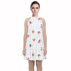 Cute Faces Of Snowmen Velvet Halter Neckline Dress  by SychEva