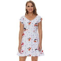 Cute Faces Of Snowmen Short Sleeve Tiered Mini Dress by SychEva