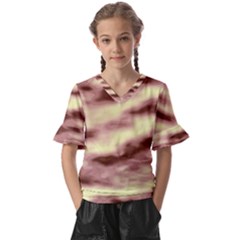 Pink  Waves Flow Series 8 Kids  V-neck Horn Sleeve Blouse by DimitriosArt