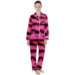 Pink  Waves Flow Series 9 Satin Long Sleeve Pajamas Set by DimitriosArt