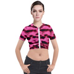 Pink  Waves Flow Series 9 Short Sleeve Cropped Jacket by DimitriosArt