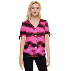 Pink  Waves Flow Series 9 Bow Sleeve Button Up Top by DimitriosArt