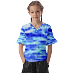 Blue Waves Flow Series 5 Kids  V-neck Horn Sleeve Blouse by DimitriosArt