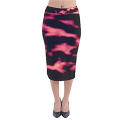 Red Waves Flow Series 5 Velvet Midi Pencil Skirt by DimitriosArt