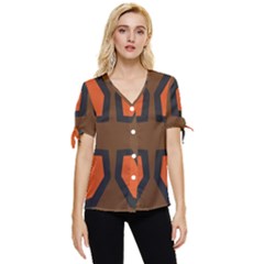 Abstract Pattern Geometric Backgrounds   Bow Sleeve Button Up Top by Eskimos