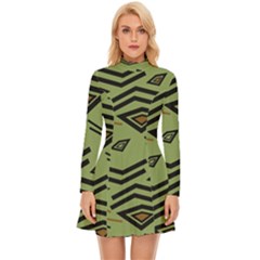 Abstract Pattern Geometric Backgrounds   Long Sleeve Velour Longline Dress by Eskimos