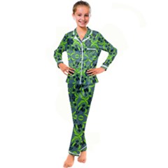 Floral Folk Damask Pattern  Kid s Satin Long Sleeve Pajamas Set by Eskimos