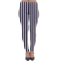 Minimalistic Black And White Stripes, Vertical Lines Pattern Lightweight Velour Leggings by Casemiro