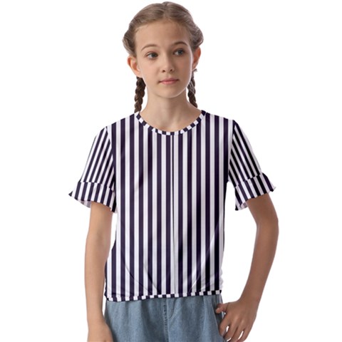 Minimalistic Black And White Stripes, Vertical Lines Pattern Kids  Cuff Sleeve Scrunch Bottom Tee by Casemiro