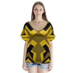 Abstract Pattern Geometric Backgrounds   V-neck Flutter Sleeve Top by Eskimos