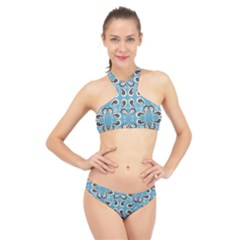 Floral Pattern Paisley Style Paisley Print  Doodle Background High Neck Bikini Set by Eskimos