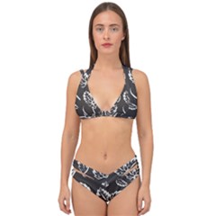 Folk Flowers Print Floral Pattern Ethnic Art Double Strap Halter Bikini Set by Eskimos