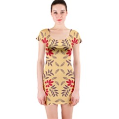 Floral Folk Damask Pattern Fantasy Flowers Floral Geometric Fantasy Short Sleeve Bodycon Dress by Eskimos