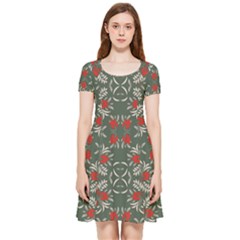 Floral Folk Damask Pattern Fantasy Flowers Floral Geometric Fantasy Inside Out Cap Sleeve Dress by Eskimos