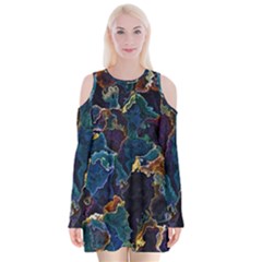 Oil Slick Velvet Long Sleeve Shoulder Cutout Dress by MRNStudios