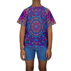 Vibrant Violet Mandala Kids  Short Sleeve Swimwear by lujastyles