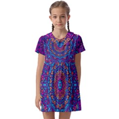 Vibrant Violet Mandala Kids  Asymmetric Collar Dress by lujastyles