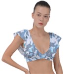 Camouflageblancbleu Plunge Frill Sleeve Bikini Top