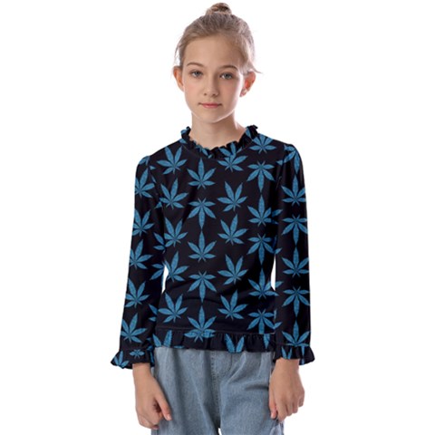 Weed Pattern Kids  Frill Detail Tee by Valentinaart