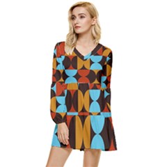 Geometric Pattern Tiered Long Sleeve Mini Dress by Valentinaart