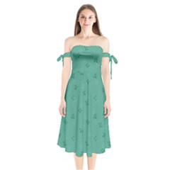 Floral Pattern Shoulder Tie Bardot Midi Dress by Valentinaart