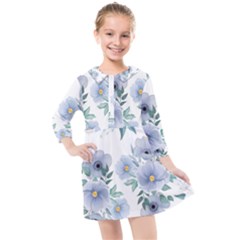 Floral Pattern Kids  Quarter Sleeve Shirt Dress by Valentinaart