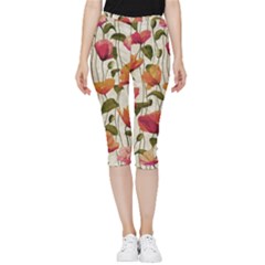 Floral Pattern Inside Out Lightweight Velour Capri Leggings  by Valentinaart