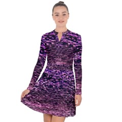 Purple  Waves Abstract Series No2 Long Sleeve Panel Dress by DimitriosArt