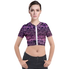 Purple  Waves Abstract Series No2 Short Sleeve Cropped Jacket by DimitriosArt