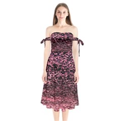 Pink  Waves Flow Series 11 Shoulder Tie Bardot Midi Dress by DimitriosArt