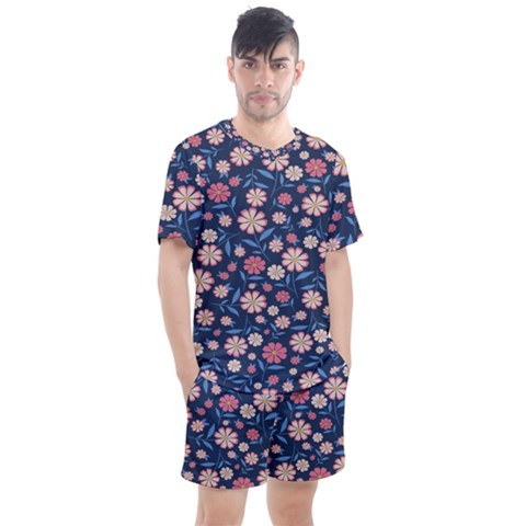 Flowers Pattern Men s Mesh Tee And Shorts Set by Sparkle
