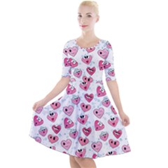 Funny Hearts Quarter Sleeve A-line Dress by SychEva