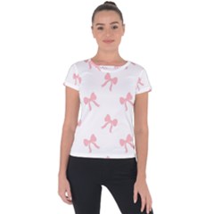 Pink Bow Cute Pattern Short Sleeve Sports Top  by Littlebird