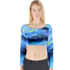 Moon Mountains Long Sleeve Crop Top by Dazzleway