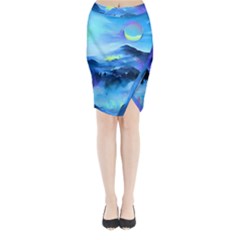 Moon Mountains Midi Wrap Pencil Skirt by Dazzleway