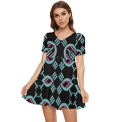 Abstract Pattern Geometric Backgrounds   Tiered Short Sleeve Babydoll Dress by Eskimos