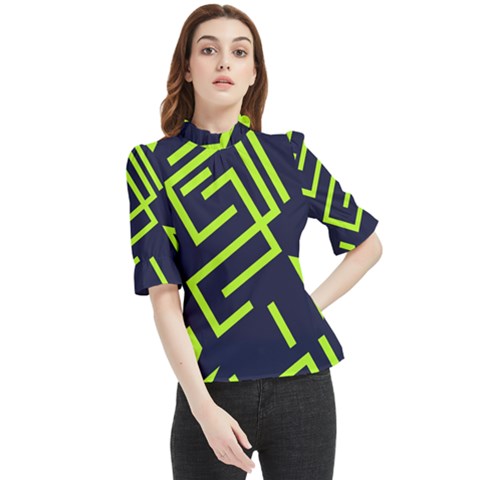 Abstract Pattern Geometric Backgrounds   Frill Neck Blouse by Eskimos