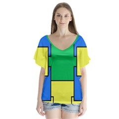 Abstract Pattern Geometric Backgrounds   V-neck Flutter Sleeve Top by Eskimos