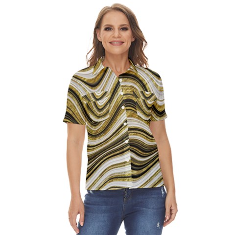 Gold Glitter Marble Background 2 Women s Short Sleeve Double Pocket Shirt by befabulous