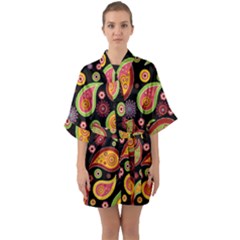 Paisley Pattern Design Half Sleeve Satin Kimono  by befabulous