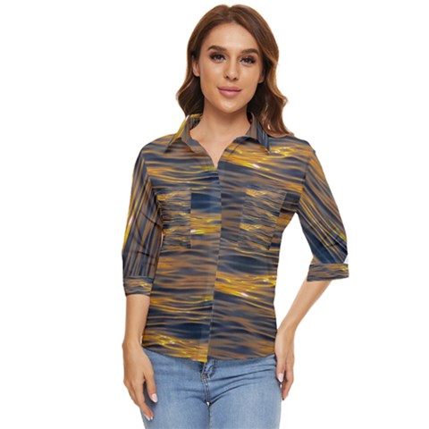 Sunset Waves Pattern Print Women s Quarter Sleeve Pocket Shirt by dflcprintsclothing