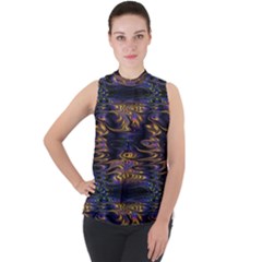 Abstract Art - Adjustable Angle Jagged 1 Mock Neck Chiffon Sleeveless Top