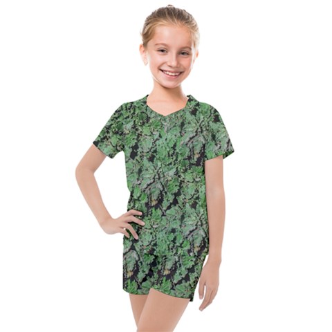 Botanic Camouflage Pattern Kids  Mesh Tee And Shorts Set by dflcprintsclothing