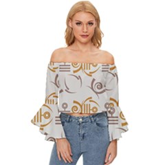 Abstract Pattern Geometric Backgrounds   Off Shoulder Flutter Bell Sleeve Top by Eskimos