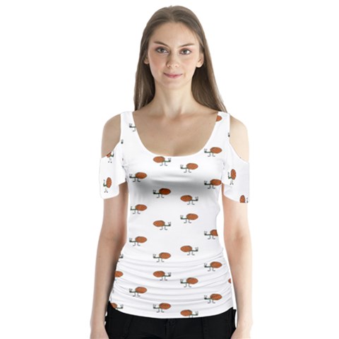 Funny Cartoon Sketchy Snail Drawing Pattern Butterfly Sleeve Cutout Tee  by dflcprintsclothing
