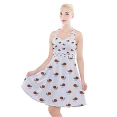 Funny Cartoon Sketchy Snail Drawing Pattern Halter Party Swing Dress  by dflcprintsclothing