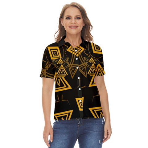 Abstract Pattern Geometric Backgrounds   Women s Short Sleeve Double Pocket Shirt by Eskimos