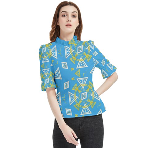 Abstract Pattern Geometric Backgrounds   Frill Neck Blouse by Eskimos